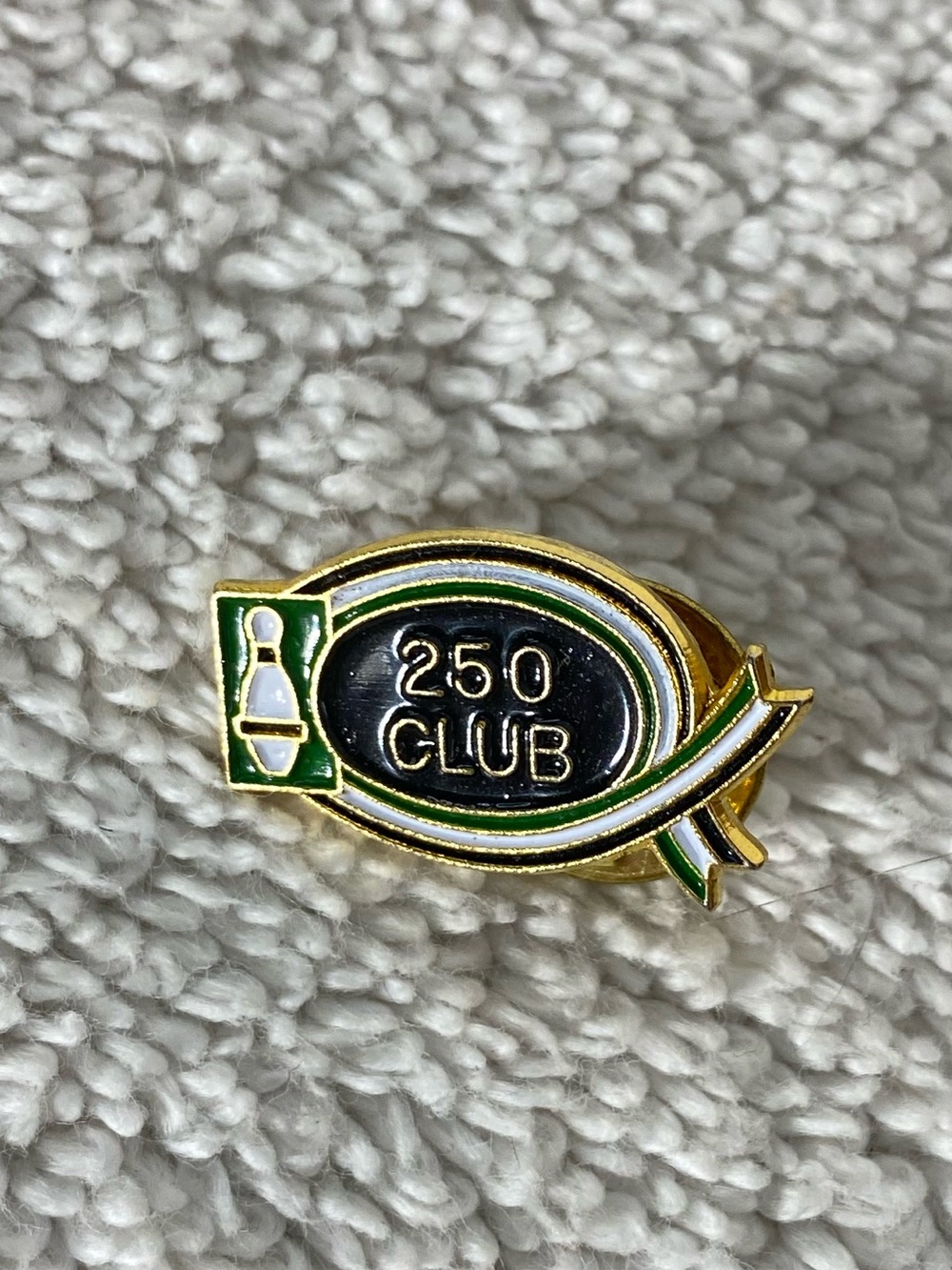 5/$35 Vintage Bowling 250 Club Achievement Award Gold Tone Enamel Lapel Pin